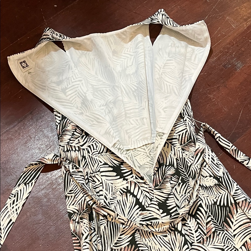 Anne Klein Cream and Brown Leaf Pattern Midi Dress - Picture 9 of 13